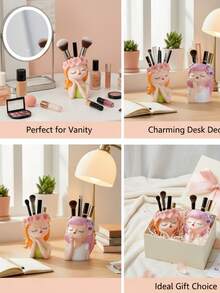1pc Creative Character Fairy Multifunctional Storage Rack, Small-Diameter Decorative Makeup Brush And Cosmetic Storage Rack, Flower Fairy Desktop Decoration, Nordic-Style Realistic Cute Ornament - Multicolor - View 2