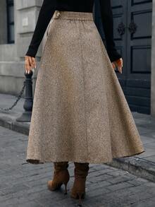 Mobula Sound Fashionable Casual Elegant Wool Blend Button Zip Skirt, Versatile For Spring/Autumn, Suitable For Dates, Weddings, Photoshoots