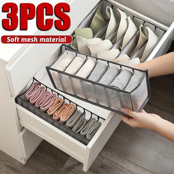 1/3pcs Breathable Drawer Organizer Boxes - Foldable Socks Storage Boxes, Suitable For Underwear, Socks, Intimate Apparel, Non-Slip Drawer Dividers, Essential For Home In Winter, And Christmas Gift Idea For 2025