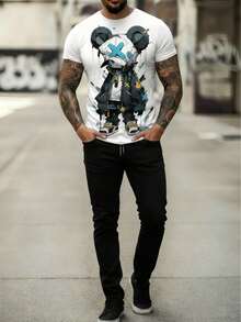 男士朋克熊印花短袖T恤和裤子套装 - 彩色 - 查看 6