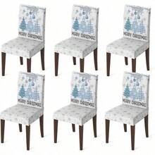 - Juego de 4 fundas para sillas de comedor de Navidad, pinos rojos, elsticas, extrables y lavables, protectores de silla para comedor y decoracin del hogar - Azul + 6 - Ver 2