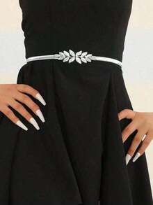 1 Piece Of Women's Golden, Silver Leaf Decorated Elastic Waistband Belt, Elegant Accessory For Various Outfits. Suitable For Pairing With Dresses, Skirts, Jackets. Suitable For Both Casual And Formal Occasions. Suitable For Spring, Summer, Back-To-School Season, Autumn, Winter, Christmas, And Thanksgiving. - Bạc - Xem 5