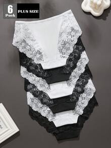 6pcs/Pack Plus Size Women's White Lace Panties - Sexy & Comfortable Underwear - Multicolor - View 2