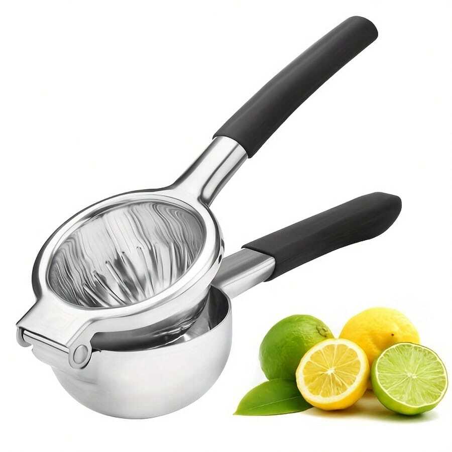 Stainless Steel And Silicone Handle Lemon Tongs, Lemon Juicer, Orange Juicer, Silicone Handle Lemon Tongs, Rubber Handle Manual Juicer, Small Manual Juicer For Home Use, Lemon Squeezer - View 1