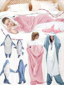 Shark Blanket Hoodie For Adult Kids, Cozy Flannel Throw Wearable Blanket, Cartoon Animals Shark Shark Costume,New Pattern Cartoon Animals Cute Funny Sleeping Bag Gift Home And O (Pink,Blue) - Multicolor - View 1