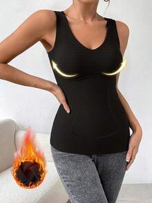 Women'S Thermal Vest Tummy Control Waist Sliimmer Bra Thickened Warmth Solid Color Knitted Fabric Shapewear Top For Autumn Winter