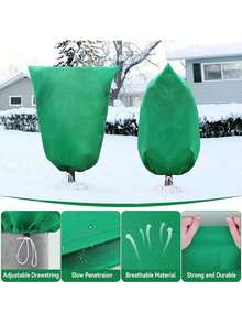 Winter Plant Protection Cover, Thickened Non-Woven Fabric Plant Windproof Drawstring Zipper Cover - Dark Green - View 8