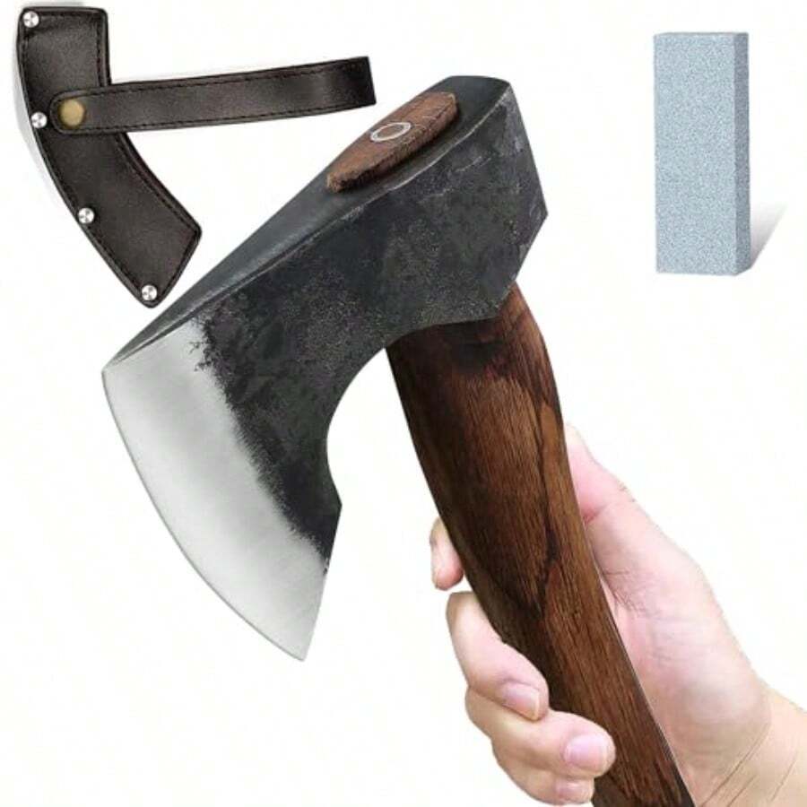 Wood Axe Small Outdoor Camp Hatchet For Splitting And Kindling HandForged With Sheath High Carbon Steel Garden Camping Tools Survival Chopping Forged Viking Axe With Beech Handle - 木頭 - 查看 1