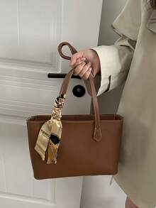 复古女士腋下包，大容量单肩包，新款时尚个性ins风手提包，带围巾 - 彩色 - 查看 11