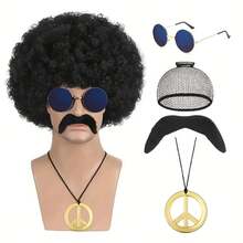 European & American Men's Rock Hairstyle Wigs, Suitable For Halloween, Disco, Hippie, 80s, Punk, Curly Synthetic Hair Punk Costume Set - Multicolor - View 13