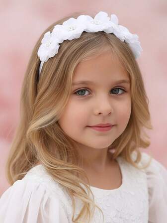 1 قطعة شريط رأس بزهرة بيضاء للبنات، مناسب للزينة اليومية وموسم الزفاف