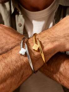 1pc Men's Summer Stainless Steel Adjustable Mobius Twist Open Bangle Bracelet, Waterproof, Fade-Resistant, Suitable For Daily Wear, Great Mother's Day Gift