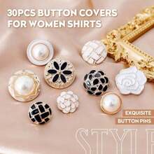 Botones de Broche para Camisa de Mujer, Botones Decorativos para Cuello Botones de Mezclilla Botones Sin Coser Botones Instantáneos Surtidos Herramienta Desmontable Oculta ()(30Pcs) - Multicolor - Ver 5
