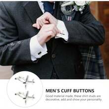 Gemelos De Avión Para Hombre Mancuernillas De Metal Para Camisa Y Traje Botones De Camisa De Esmoquin Accesorios Decorativos Para Fiesta Y Uso Diario 1 Par(default) - Multicolor - Ver 7