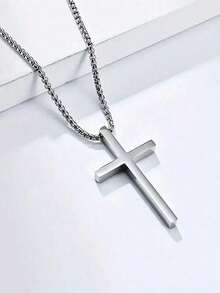 1pc Minimalist Fashion Cross Pendant Necklace, Stainless Steel Casual Street Wear For Men - Multicolor - View 5