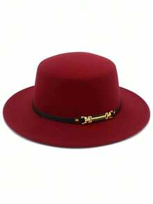 1 件男女通用纯色羊毛毡宽边帽，法式简约复古优雅平顶帽，休闲街头风格百搭羊毛毡巴拿马帽，适合派对、活动和日常穿着，秋冬 - MZ517 - 查看 16