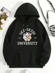 Goodbye 20251 Pcs[Soft Fleece Hoodie] Soft Fleece-Lined Unisex Pink Hoodie With SKZ-SKZOO UNIVERSITY Graphic |       Casual Streetwear For All Seasons, Playful Graphic HoodieSoft And Comfortable Autumn And Winter Women's ClothingLoose And Comfortablechristmas Outfit Women - màu đen - Xem 5