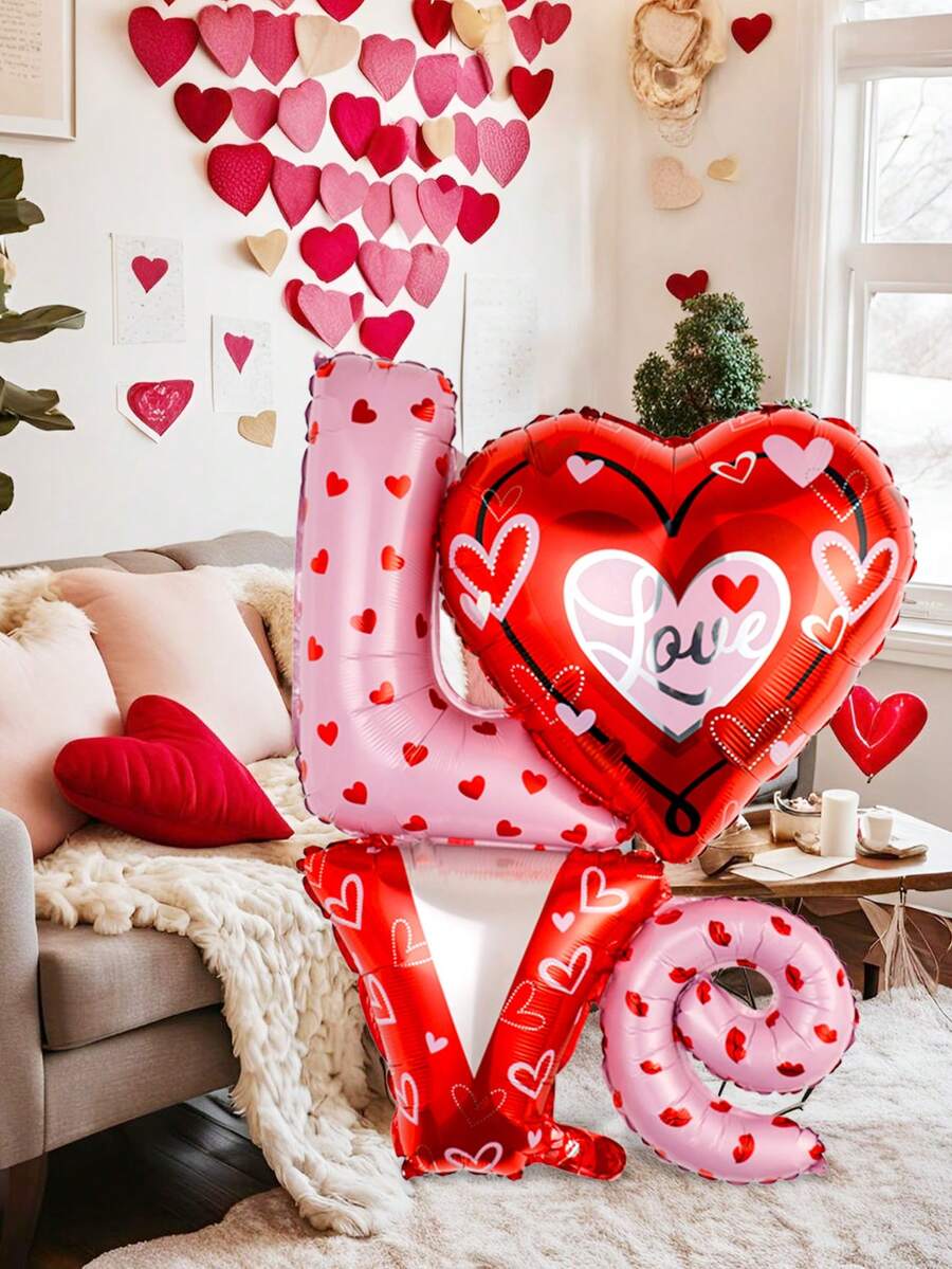 1/2个立式“LOVE”铝箔气球,适用于婚礼、浪漫主题、派对装饰、周年纪念、求婚、拍照道具、浪漫惊喜装饰、情人节 - 彩色 - 查看 1