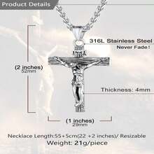 U7 Men Crucifix Cross Pendant With Chain Baptism Christian Jewelry Stainless Steel_18K Gold Antique Jesus Necklace, Gift Packed,Length 22" - ColorH - 查看 6