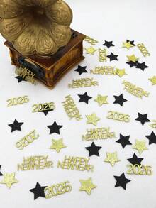 100 件黑色和金色星星，2026 年新年快乐字母形五彩纸屑，适合新年派对装饰 - 黑金色 - 查看 5