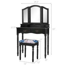 Lifezeal Black Tri Folding Mirror Vanity Makeup Table Stool 4 Drawers - màu đen - Xem 7