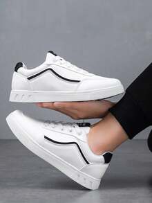 Tenis de hombre de skate en oferta, tenis para hombre de cuero baratos y de calidad, tenis hombre de skate con agarre firme, zapatos para hombre tenis hombre ideales para skaters y diario - Blanco - Ver 1