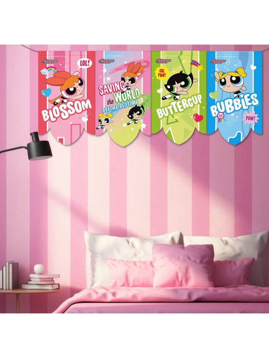 THE POWERPUFF GIRLS 1 Cờ biểu ngữ PPG dễ thương, Phim hoạt hình Powerpuff bay Nữ hoạt hình Q-Version Blossom, Buttercup, Bubbles Trâm cài áo đa năng thời trang Kawaii treo tường phòng ngủ hiện đại Banner chăn thảm trang trí ngoại thất Quà tặng trang trí tiệc ngoài trời trong vườn [Được cấp phép chính thức] - Nhiều màu - Xem 1