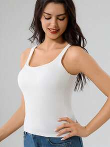 3pcs Women Solid Color Ribbed Camisole With Padded Bra, Casual Backless Cropped Tank Top - Multicolor - View 6