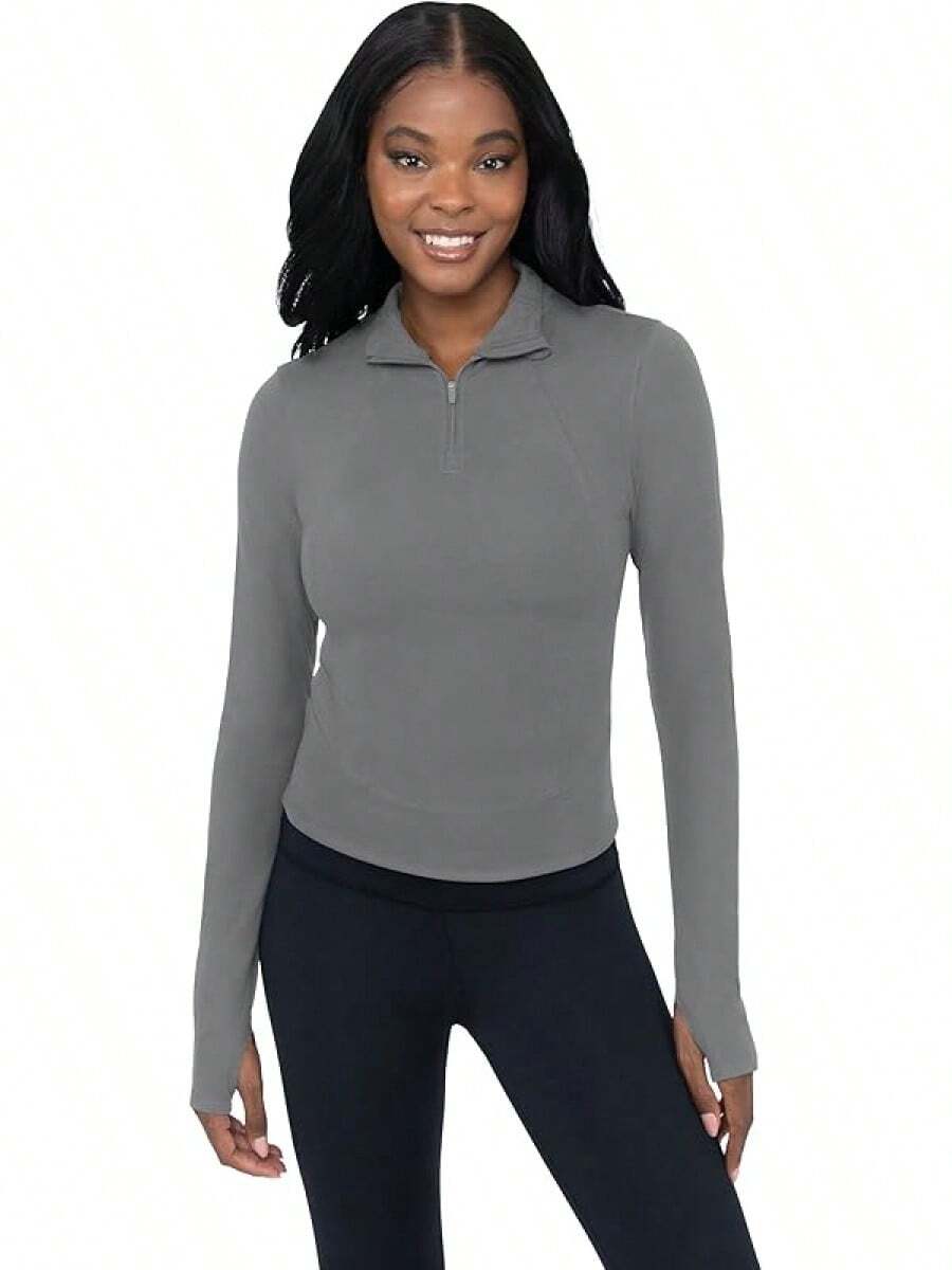 Yogalicious Womens Crosstrain Everyday Half Zip With Thumbholes - 鐵門 - 查看 1