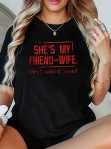 1 Pcs Women's Letter Plus Size T-Shirt Funny Oversized Graphic Short Sleeve Tee Novelty 100% Polyester Shirt Casual Crew Neck Top 220g - màu đen - Xem 1