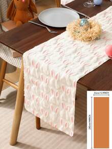 1pc Easter Decorative Table Runner, Pink Rabbit Plush Table Runner, Minimalist Rectangular Dining Table Runner, Tea Table Runner, Suitable For Easter Decoration, Party, Family Dinner, Home Decor - White - View 9