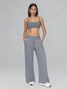 6pecil Women's Wide Leg Lounge Pants With Pocket Yoga Sweatpants High Waisted Baggy Athletic Flowy Pants Joggers Summer And Spring Clothes Women Pants Sweatpants - Dark Grey - View 6