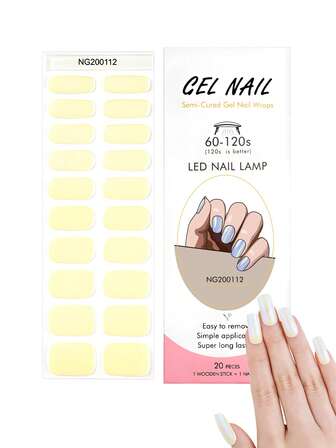 一盒20片装，天然持久，经典蓝、黄、极光UV凝胶美甲贴纸，半固化指甲凝胶贴纸，易于佩戴和卸除