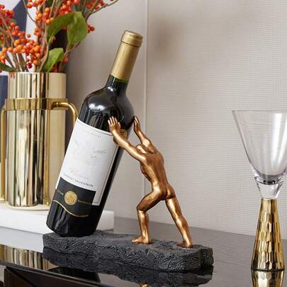 1pc Elegant European Style Resin Hercules Statue Wine Rack - Luxury Creative Figure Design, Perfect For Home And Office Decor, Ideal For Bookshelf Or Wine Cabinet Display, Suitable For Any Decor, New Year Decoration