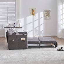 Multifunctional Fabric Sofa, Foldable Pull-Out Sofa, Small Living Room Sofa With Two Functions, Removable And Washable, With Storage Bag, With USB Charging Function, With Cup Holder - Grey - View 7