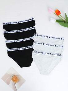7条装女士低腰内裤套装，字母腰带，舒适性感无痕内裤，纯色短裤，适合万圣节、秋季穿着 - 彩色 - 查看 3