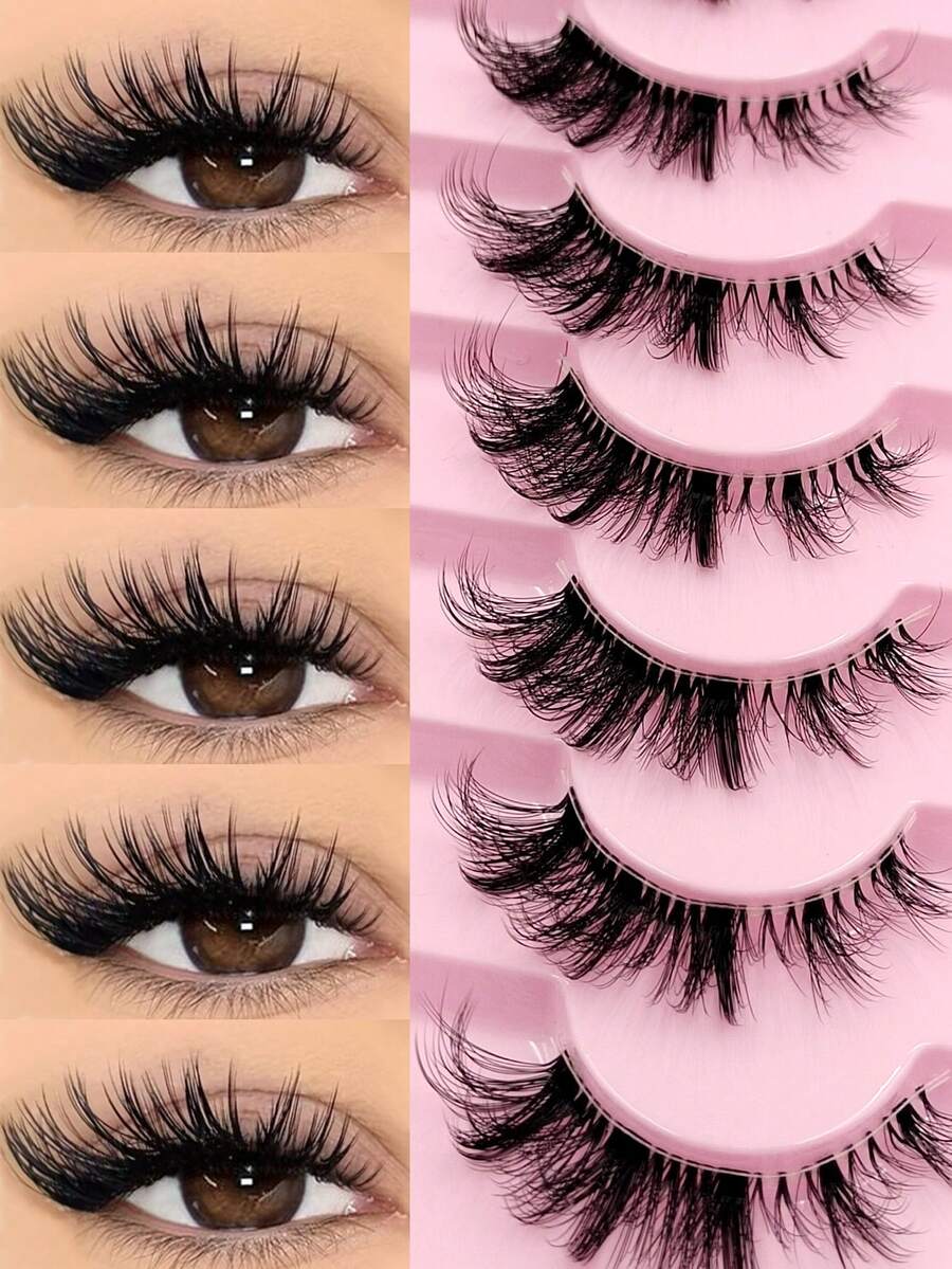 Rikuaild 7 pares de nuevas pestañas de ojo de gato naturales, de banda transparente, con extremos alados que alargan los ojos, pestañas postizas de visón sintético para maquillaje - Pestañas Ojos de Gato - Ver 1