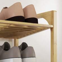Schuhregal Schuhständer aus Bambus 4 Ebenen für bis zu 12 Paar Schuhe mit Griff für Eingang Schlafzimmer 76 x 33 x 67 cm Natur - Camel - Voir 8