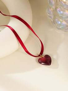 Collar con colgante de corazón de cinta roja romántica, gargantilla ajustable con lazo, joyería delicada de San Valentín como regalo para mujeres