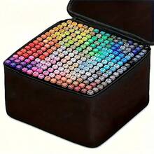 168色双头酒精性美术马克笔,双头水彩马克笔套装,动漫绘画笔,用于绘画和勾线,永久性马克笔,含无色调和笔,微型笔尖,马克笔袋,适用于成人涂色、高光、插画、动漫设计、艺术素描绘画马克笔套装(包装随机) - 彩色 - 查看 3