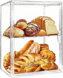 Panera acrílica, almacenamiento de pan transparente, 2 capas ajustable, material para mascotas de calidad alimentaria, también adecuado para manualidades, cajas ciegas - Estilo A - Ver 6