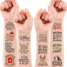 100PCS Cute Temporary Tattoos - Christmas Bl Saying Inspired Holiday Letter Greeting Stickers For Adults And, , Makeup, Nail Supplies, Christmas, Nails, Stocking Stuffers, Christmas Gifts, Room Decor, Christmas Decorations, Christmas Decor - 紅綠黑 - 查看 3