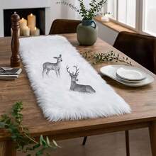 1pc Soft Plush Faux Fur Table Runner, White, Pink- 13x36 Inch, 13x72 Inch Winter Christmas Home Decor,Holiday Party Dining Table Cover For Coffee Table & Dresser, White Fuzzy Festive Birthday Decoration,Christmas Theme Tablecloth,Holiday Kitchen Dining Table Decoration For Home Party Decor,Room Decoration, Holiday Party Decoration,Holiday Dining Indoor/Outdoor Use, Christmas & Valentine's Day Decor - 白色 - 查看 13