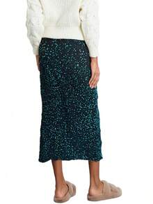 Women's Elegant Sparkly Sequin Midi Skirts Elastic High Waist Shiny Glitter Pencil Formal Party Long Skirts - 墨綠色 - 查看 2