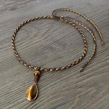 1件虎眼石吊坠项链，手工制作，精美饰品，适合旅行和日常佩戴 - 棕色 - 查看 4