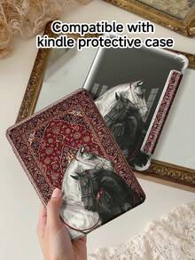 马图腾皮革翻盖平板电脑保护套，适用于 iPad Air 4/5 (10.9 英寸)、7/8/9 (10.2 英寸)，内置笔槽，兼容三星 Tab S6 (10.4 英寸)、Tab A7 Lite (8.7 英寸)，保护套，返校季、新年礼物、复活节兔子生日周年纪念礼物派对 - 酒紅色 - 查看 9