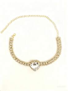 1 pieza Elegante collar de cristal con forma de corazón blanco para mujer, accesorio de joyería de moda para discoteca, actuación en el escenario, vestido de noche, novia - Dorado - Ver 2