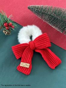 1个女士针织蝴蝶结毛绒发圈，优雅发饰，适用于马尾辫、发髻，发圈，头饰，化妆家居健身女士配饰头饰