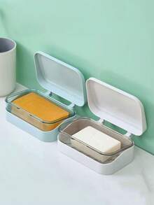 1pc Dual Layer Soap Dish, Creative Drain Soap Holder, Bathroom Shower Travel Soap Box, Minimalist Transparent Storage