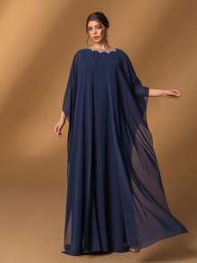 Faeriesty Elegante vestido recto de cuello redondo y manga capa para la madre de la novia, para galas formales, bailes de noche, ceremonias de boda, eventos de etiqueta negra y grandes recepciones